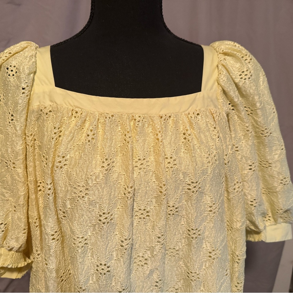 Yellow Lace Puff Sleeve Dress
